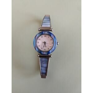 Vintage Avon Blue Silver Tone Stretch Band Watch